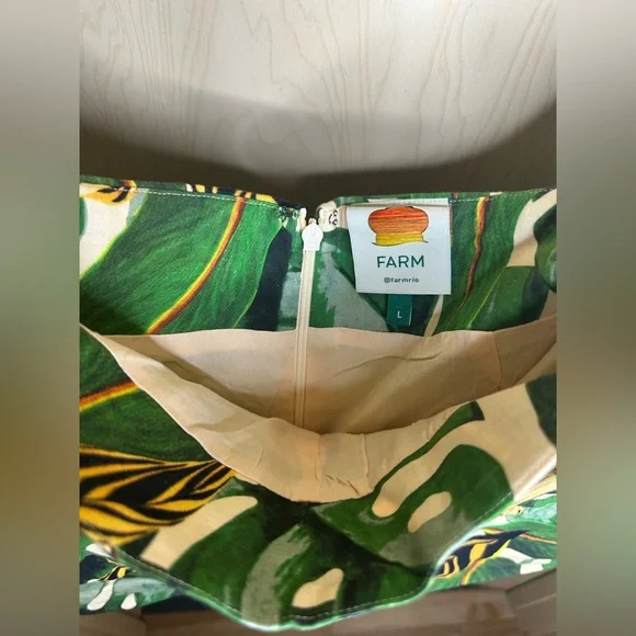 FARM Rio Green Leaf Print Linen Women Skort